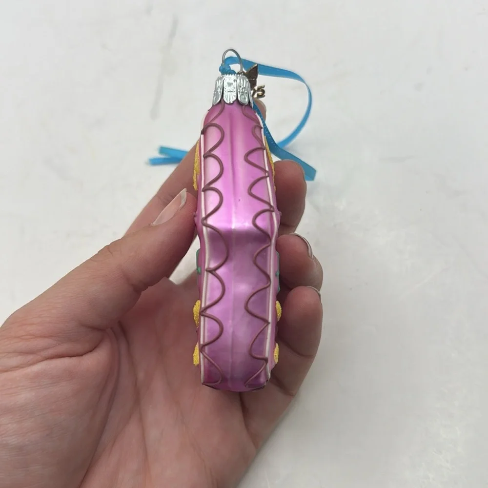 Pier 1 Mini House Pink Handpainted Glass Christmas Ornament Collectible Decor